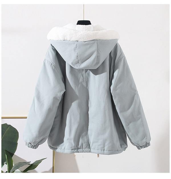 Women Winter Cotton Padded Jackets Hooded BF Tooling Cotton Lamb Wool Coat - Omychic