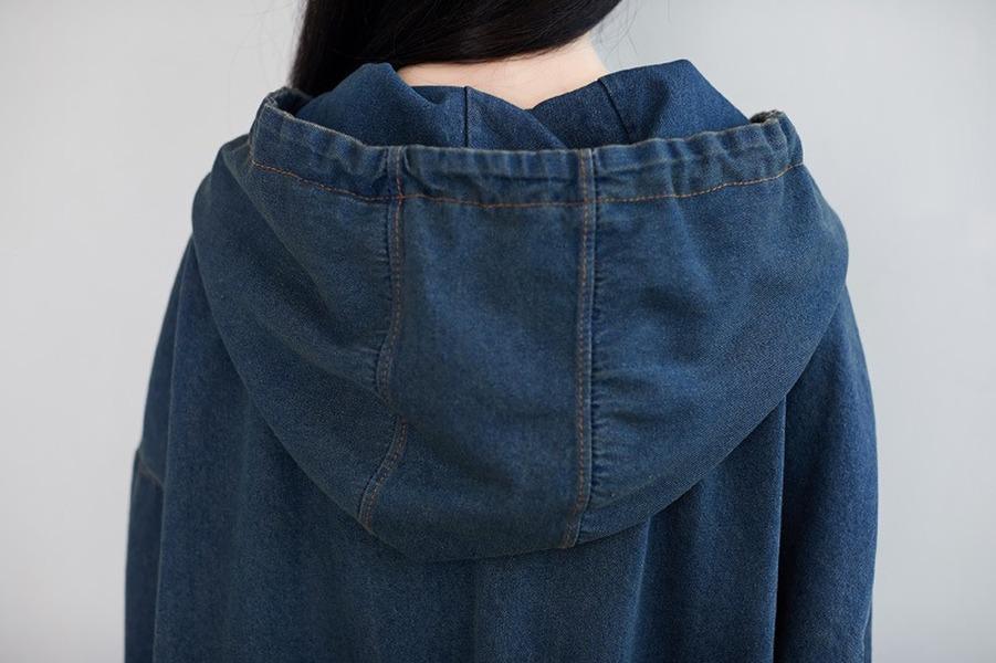 Denim Hooded Dress Ladies Bleached Ripped Irregular Length Denim Dresses Female 2020 Scratched Dress - Omychic