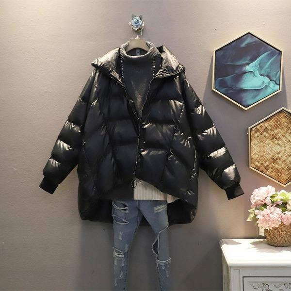 Solid Color Casual Parka Simplicity Temperament Loose Hooded Collar Women Top Winter E Keep Warm Fashion - Omychic