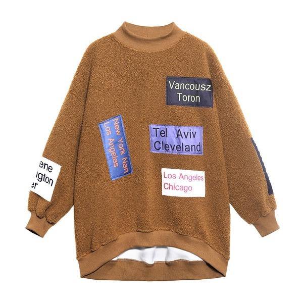 Patchwork Letter Print Pattern Sweatshirt  Winter  Style Temperament All Match Sweatshirt - Omychic