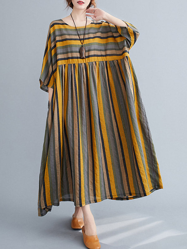 Original Stripe Round-Neck Dress Half Sleeve