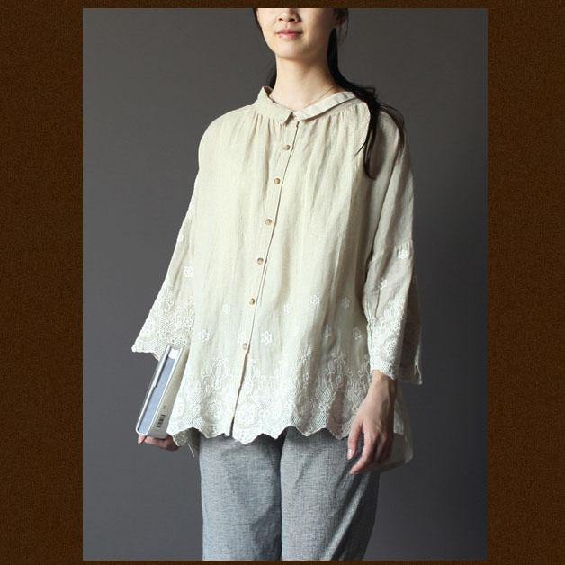 1930s White embroideried women shirt top oversize - Omychic
