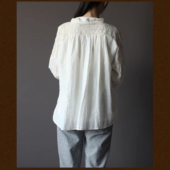 1930s White embroideried women shirt top oversize - Omychic