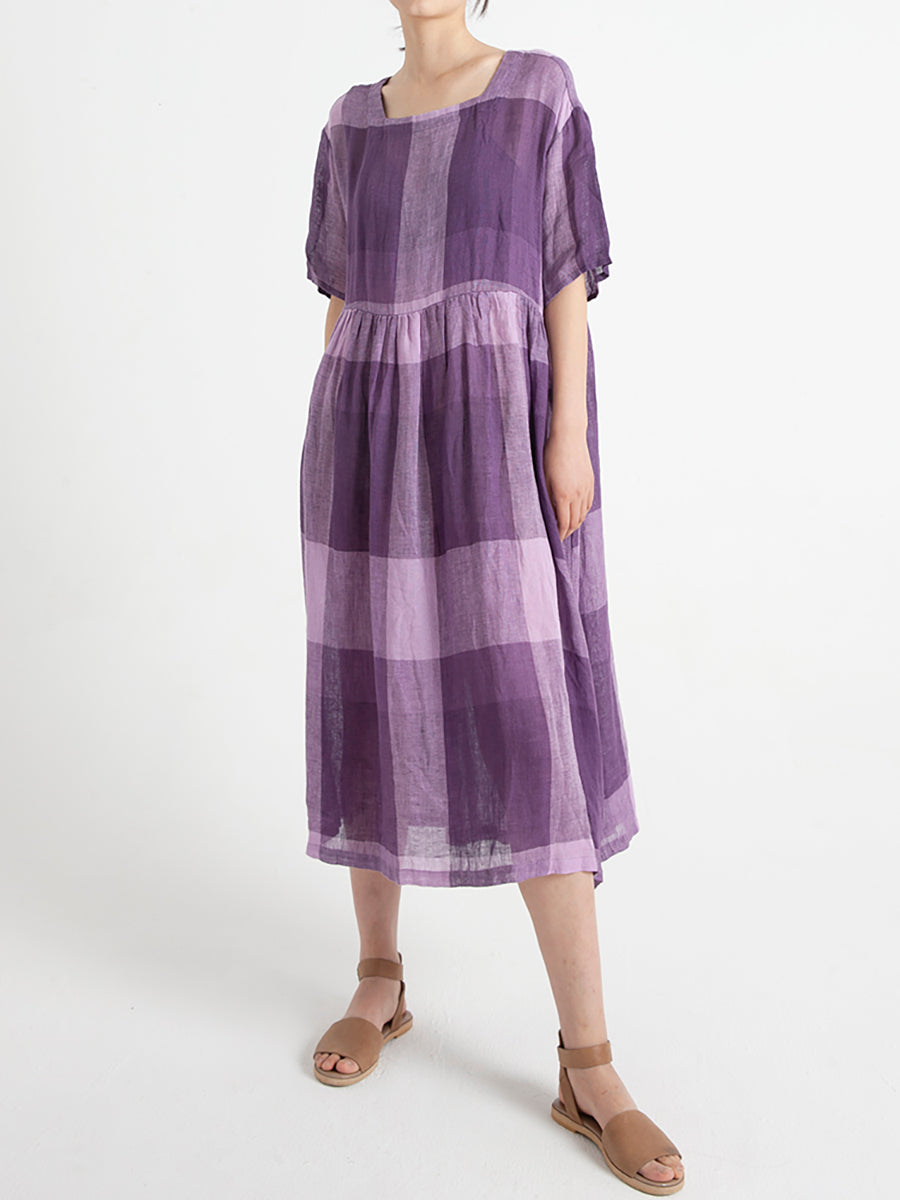 Plus Size Linen Casual Summer Loose Pleated Dress