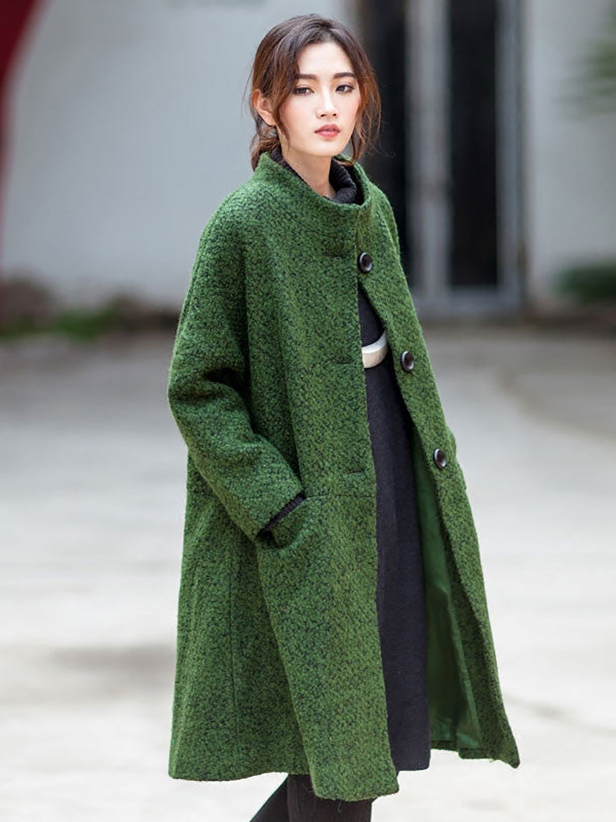 Plus Size Winter Green Stylish Casual Woolen Coat