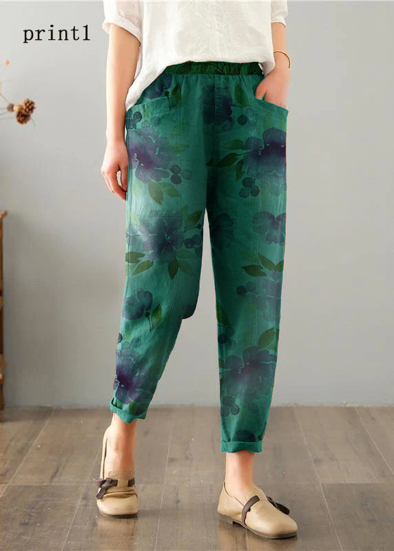 Women print2 Cotton Linen Summer Pants