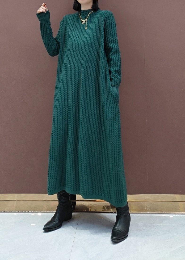 Chunky O Neck Sweater Dress Outfit Vintage Funny Knitted Dress