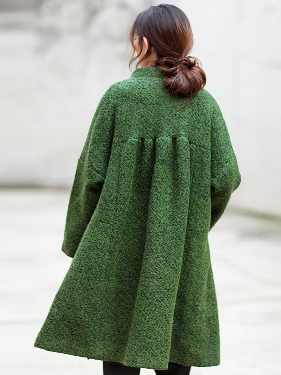 Plus Size Winter Green Stylish Casual Woolen Coat