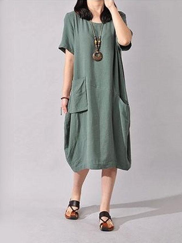 Women Cotton Linen Loose Dress - Omychic