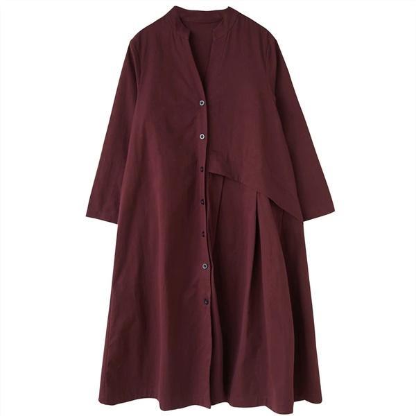long sleeve plus size cotton linen vintage for women casual loose spring autumn shirt dress - Omychic
