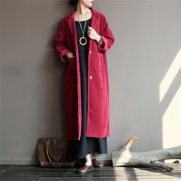 2020 Autumn Winter New Solid Color Long Sleeve Button Pockets Casual Loose Women Trench - Omychic