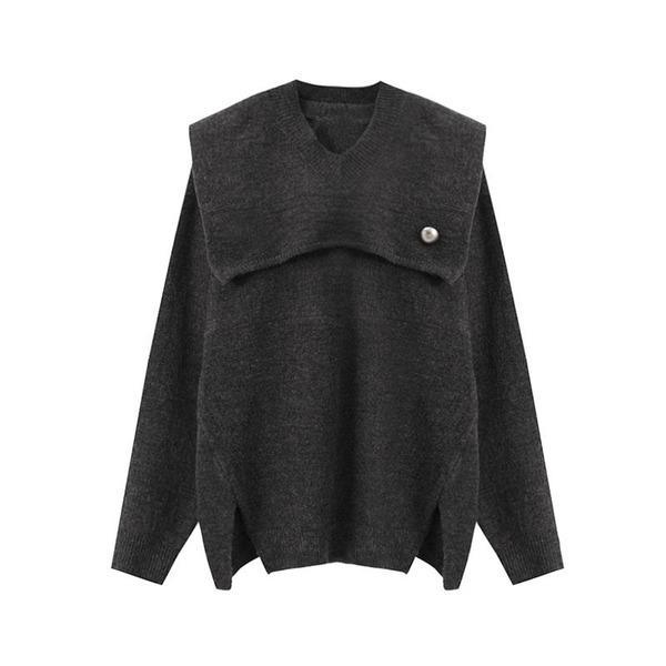 New Style V Neck Collar Long Sleeve Pullover Personality Button - Omychic