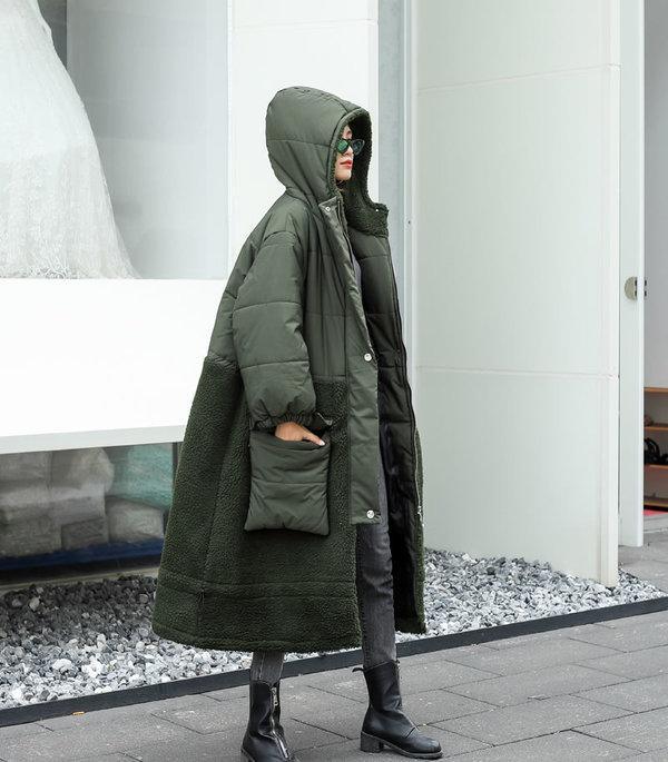 Winter New Fashion Hooded Collar Splicing Pockets Keep Warm Parka Women Coat - Omychic