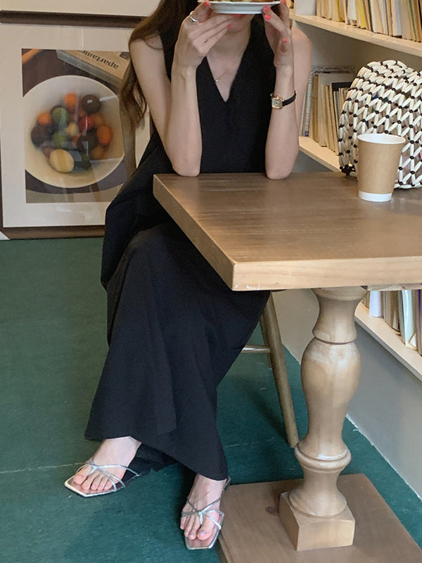Loose Casual Solid Color Midi Dress Sleeveless
