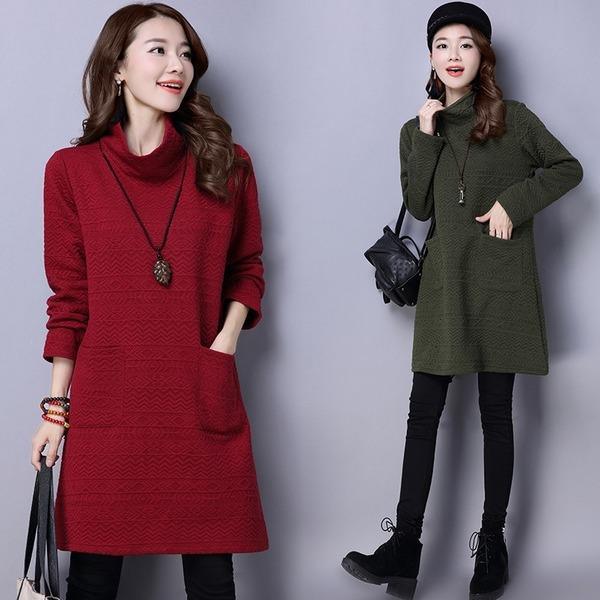 long sleeve cotton vintage plus size women casual loose mini short winter autumn dress - Omychic