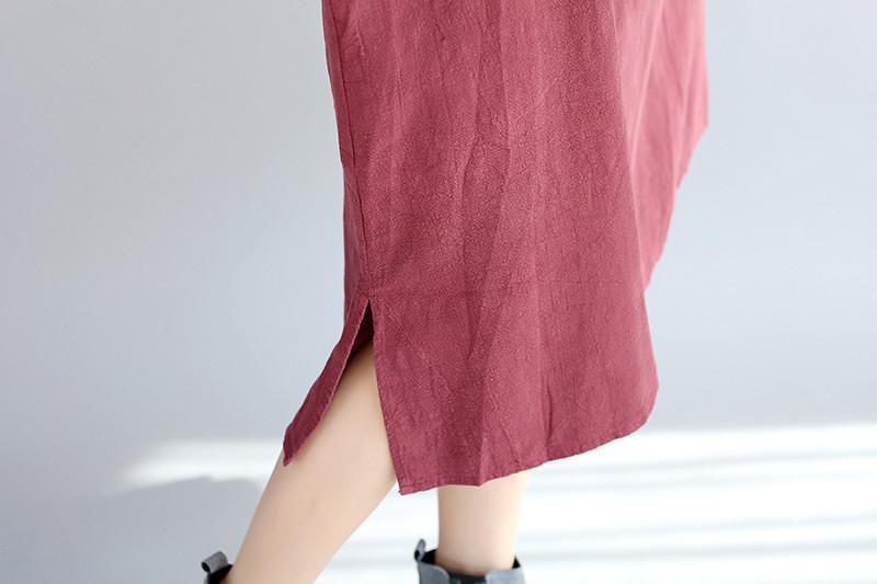 Casual Linen Women Split Spliced Red Dress - Omychic