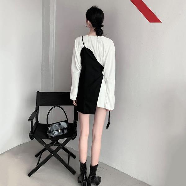 Personality Trendy Dress Solid Color Pleated Simplicity Temperament All-match - Omychic
