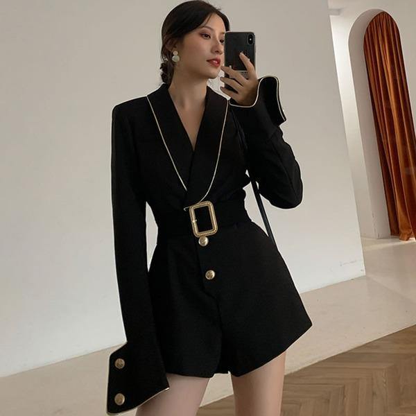 Patchwork Bow Jumpsuit  Winter  New Style Temperament All Match Doddess Fan Women Clothes - Omychic