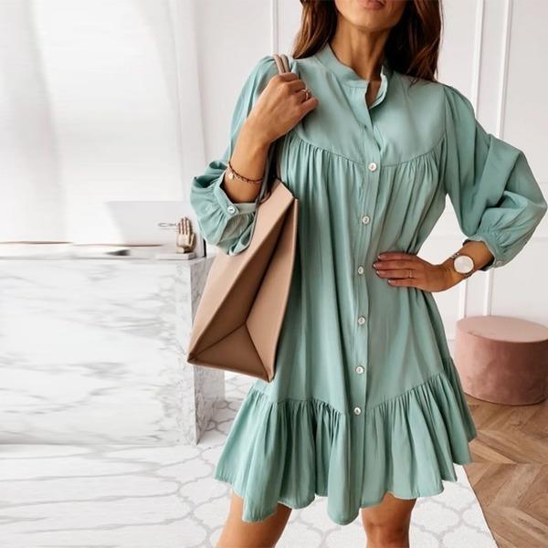 Long Sleeve Stand Collar Solid Elegant Casual Mini Dress 2020 Spring New Dress - Omychic