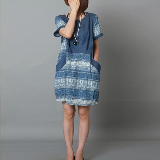 2015 New deinum sundress vintage print patchwork plus size summer dress - Omychic