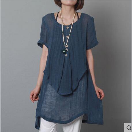 2015 new sundress navy linen dresses loose fitting layered summer dresses-will be available soon - Omychic