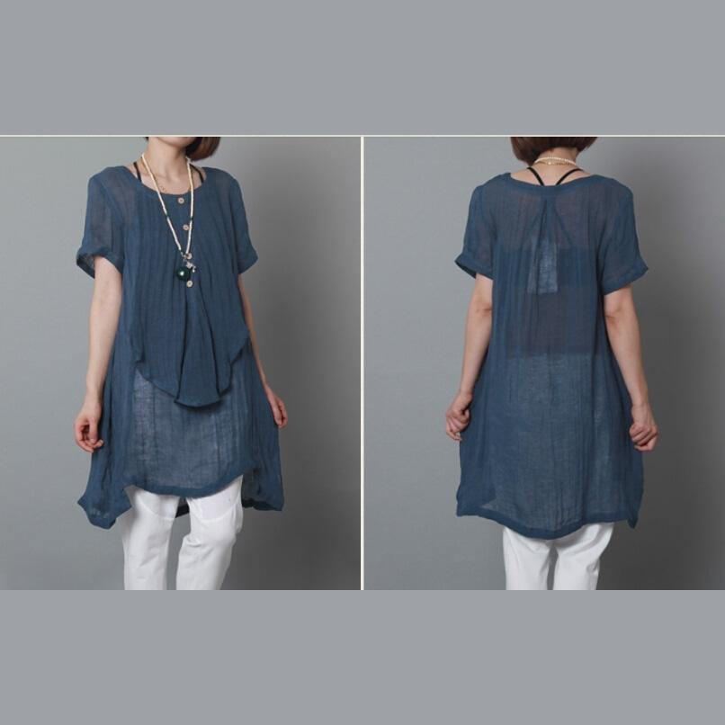 2015 new sundress navy linen dresses loose fitting layered summer dresses-will be available soon - Omychic