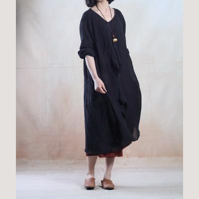 Black fall dresses linen maxi dresses overize design - Omychic