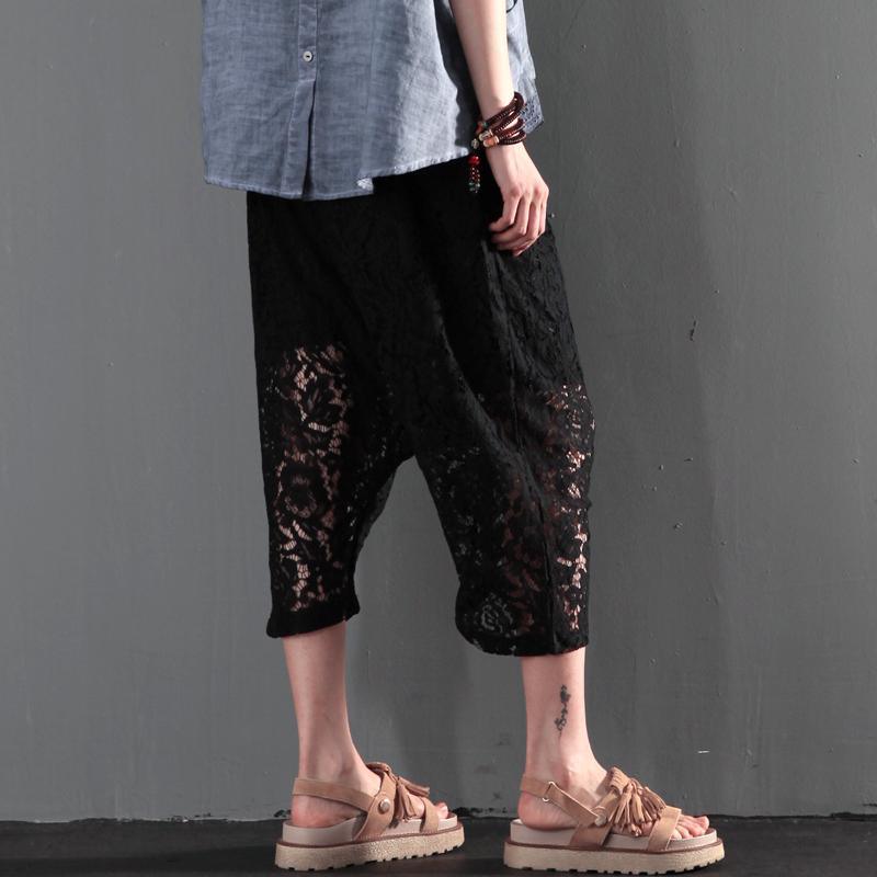 Black lace pants summer women crop harem pants unique style - Omychic