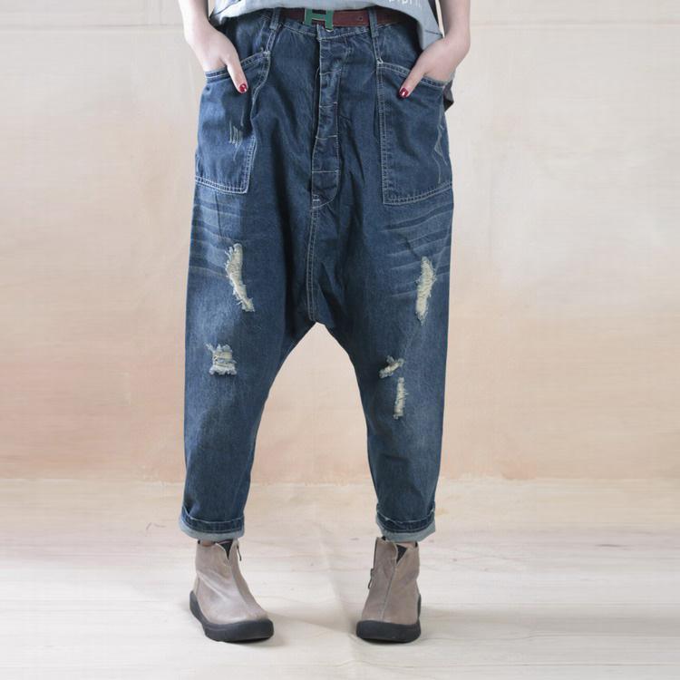 Fall Denim pants women drop-crotch - Omychic