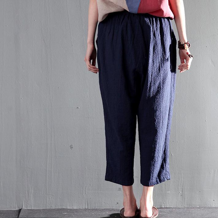 Gray linen Cropped Trousers casual Crop Pants - Omychic