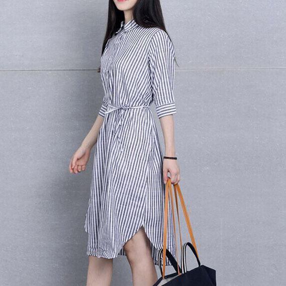 Linen sundress striped long shirt dresses summer shift dress casual style - Omychic