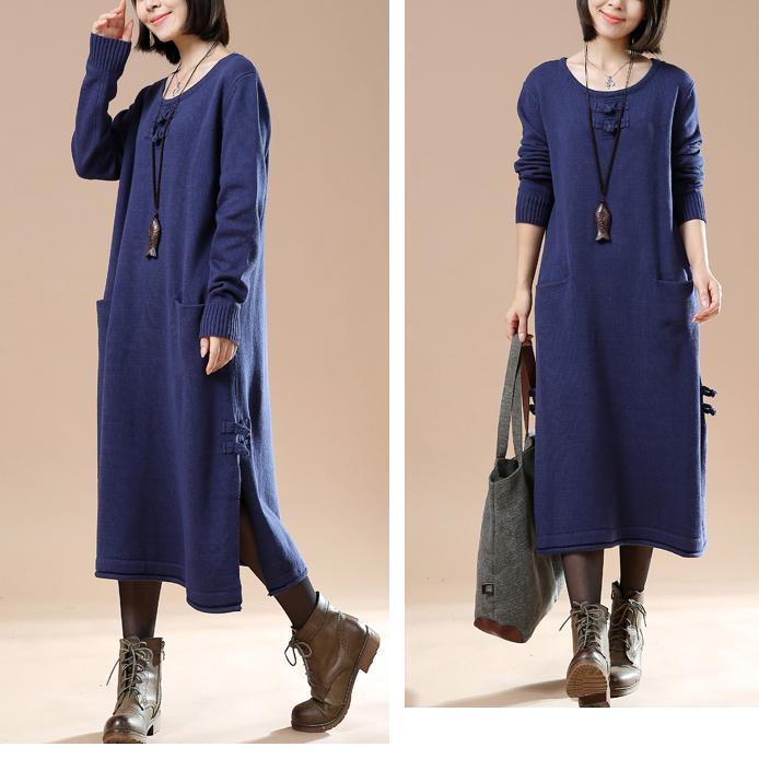 Navy winter maxi dresses knit sweaters long - Omychic
