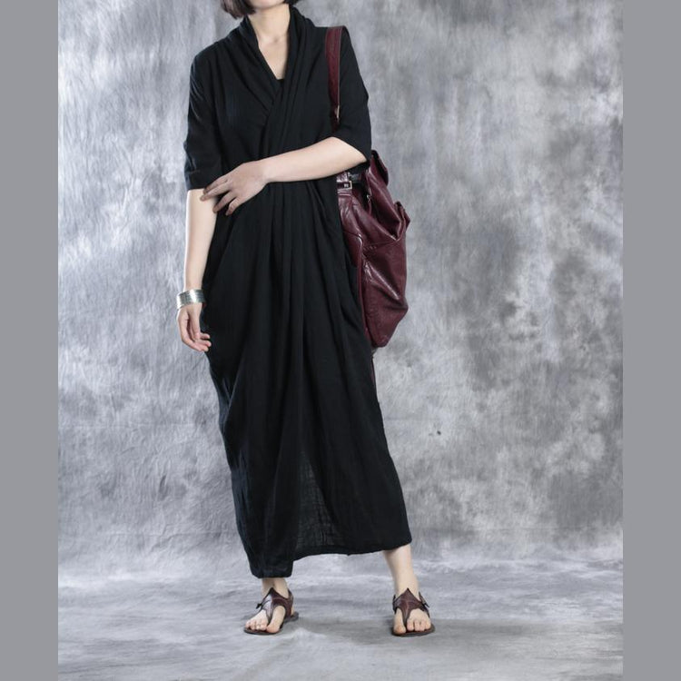 New black linen dresses plus size linen caftans maxi dress - Omychic