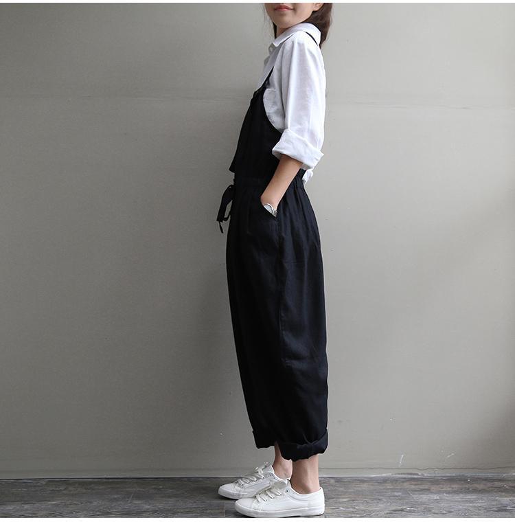 New casual vintage linen harem pants oversize strap pants - Omychic