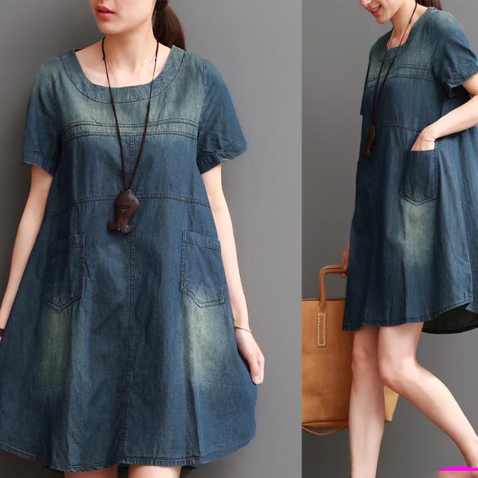 New denim dresses shift dress summer denim sundress - Omychic