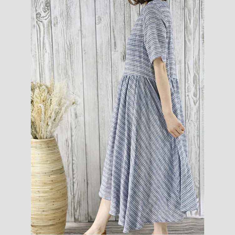 New flowy cotton dress maxi dress blue plus size sundress summer maternity dresses - Omychic