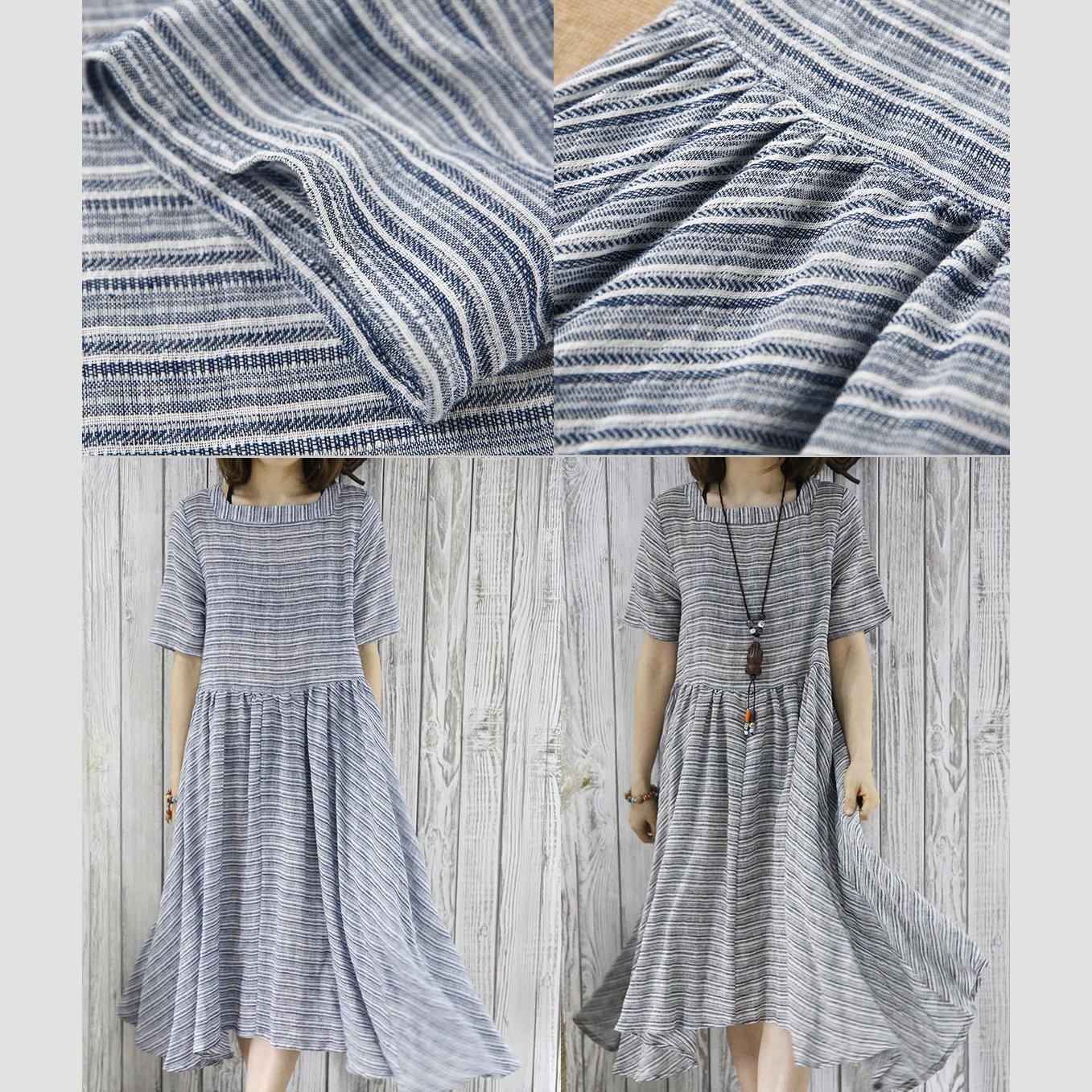 New flowy cotton dress maxi dress blue plus size sundress summer maternity dresses - Omychic