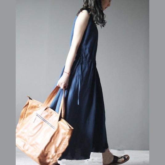 New navy linen dress for summer maxi dress linen sundress casual holiday dresses - Omychic