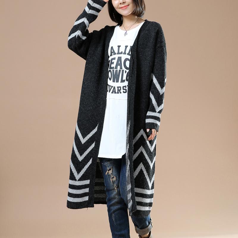 New oversized long knit sweaters cardigans in black - Omychic