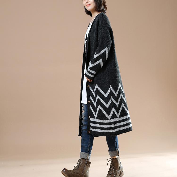 New oversized long knit sweaters cardigans in black - Omychic