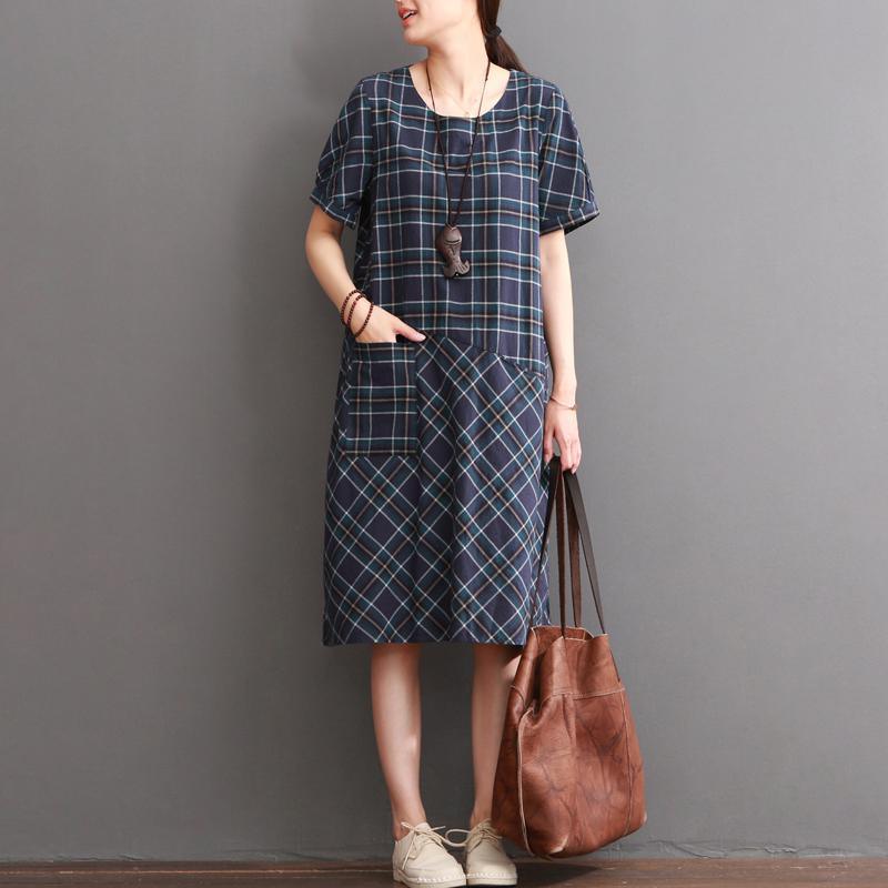 New plaid cotton dress summer casual dresses sundress - Omychic
