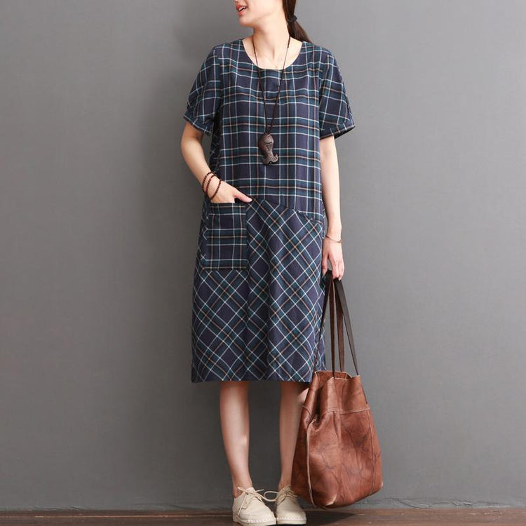 New plaid cotton dress summer casual dresses sundress - Omychic
