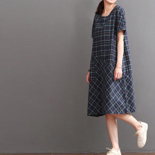 New plaid cotton dress summer casual dresses sundress - Omychic