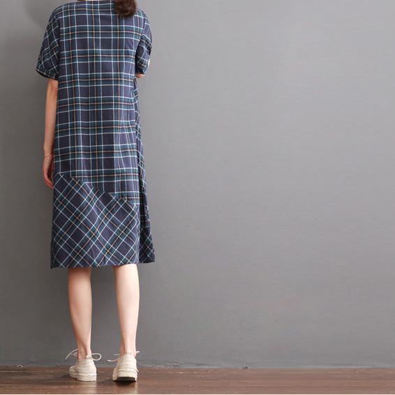 New plaid cotton dress summer casual dresses sundress - Omychic