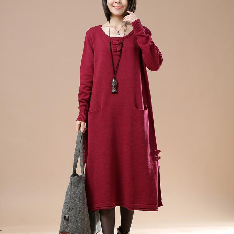 New red knit maxi dress plus size long sweaters - Omychic