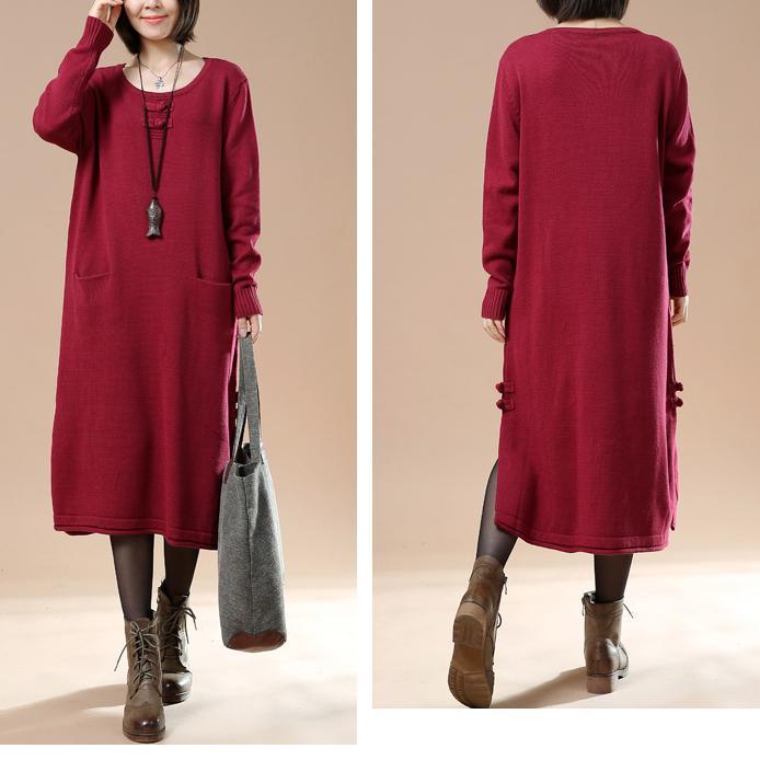 New red knit maxi dress plus size long sweaters - Omychic
