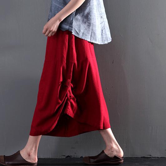 New red linen summer skirt pants wide leg  paparazzo pants - Omychic