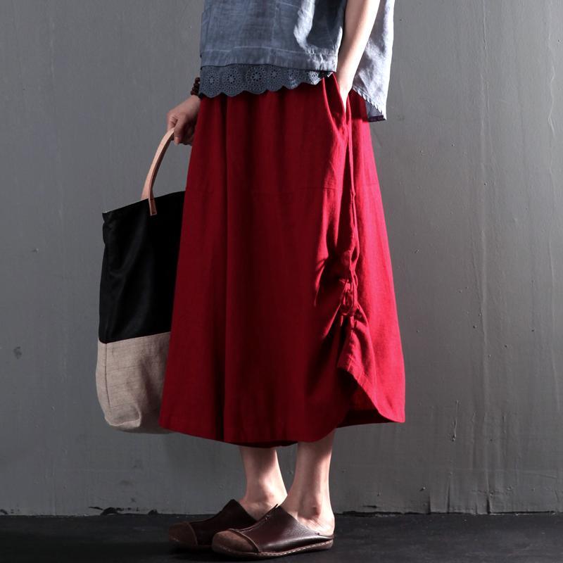 New red linen summer skirt pants wide leg  paparazzo pants - Omychic