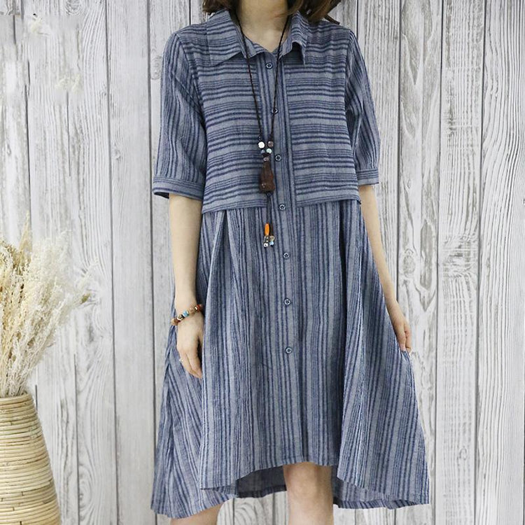 New summer dress half sleeve grid plus size fit flare shirt dress blouse - Omychic