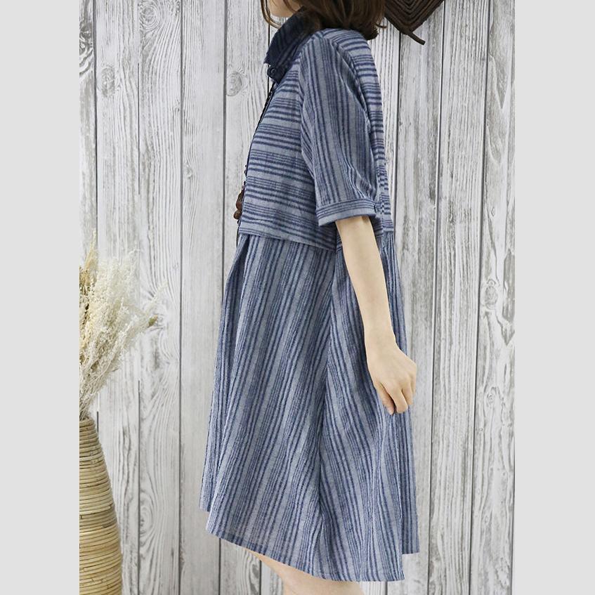 New summer dress half sleeve grid plus size fit flare shirt dress blouse - Omychic